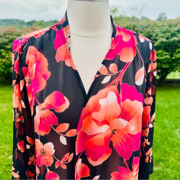 Susan Graver Kimono Black Chiffon Open Front Floral Print - Picture 7 of 16